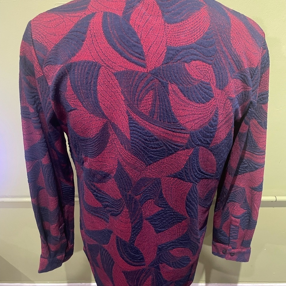 Deniko Men's Red and Blue Patterned Shirt button front stretchy floral - Picture 2 of 4